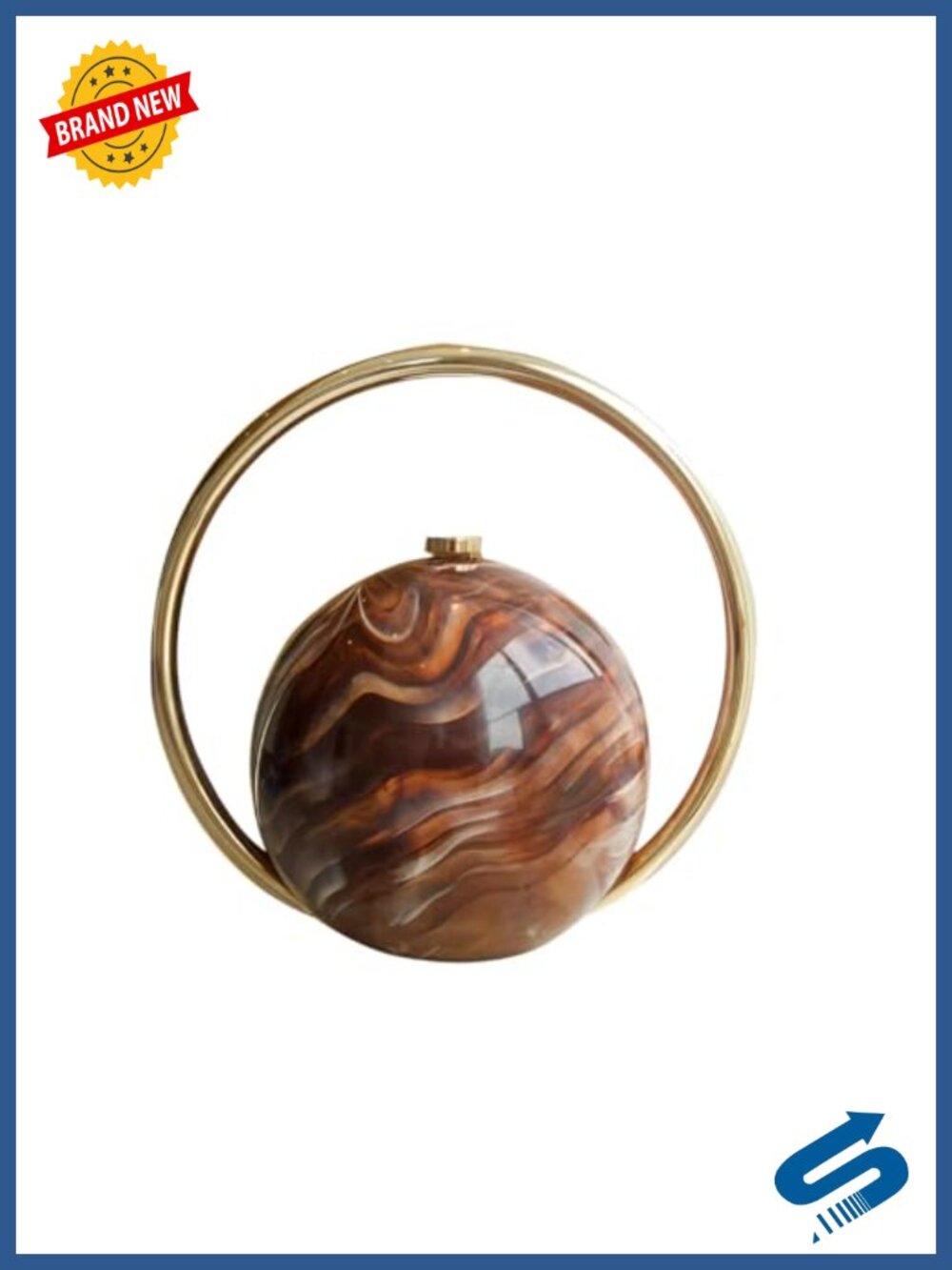 Acrylic Metal Globe Evening Clutch Marbled Womens Formal Handbag